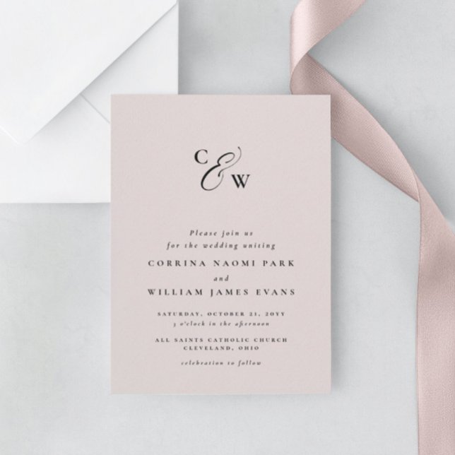 Elegantes iniciales invitación a la boda rosa míni (Subido por el creador)