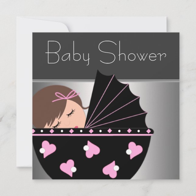 Elegantes invitaciones a bañador rosa y negro (Anverso)