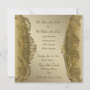 Elegantes invitaciones a bodas de damasco dorado