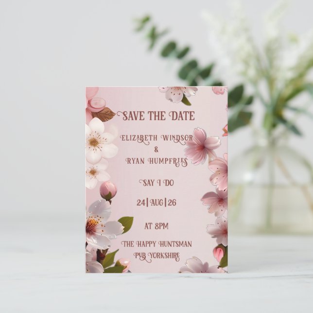 Elegantes invitaciones a bodas de flores (Anverso de pie)