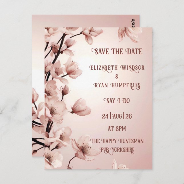 Elegantes invitaciones a bodas de flores (Anverso / Reverso)