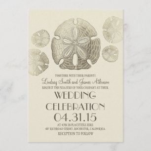 Elegantes invitaciones a bodas de playa de arena v
