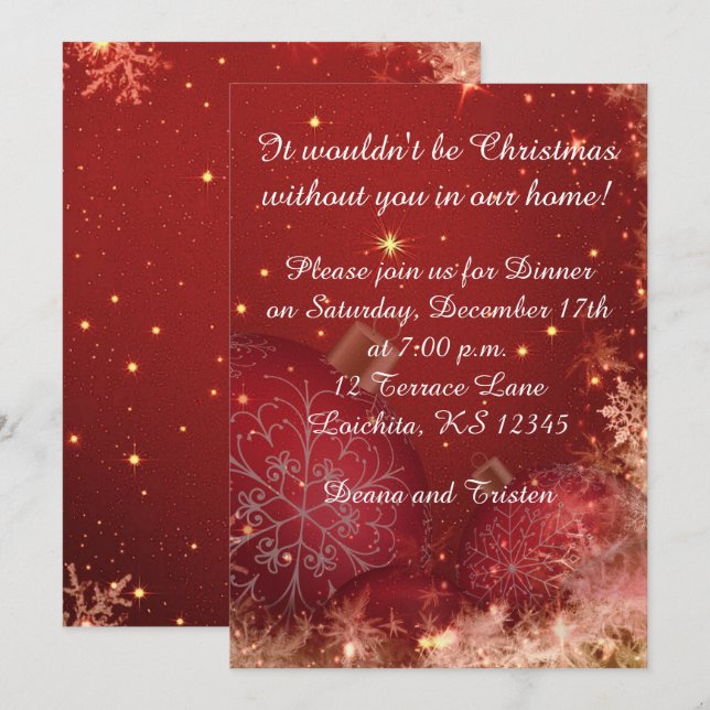 Elegantes invitaciones a cenar Navidades (Anverso / Reverso)