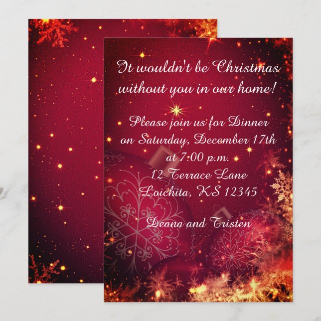 Elegantes invitaciones a cenar Navidades (Anverso / Reverso)
