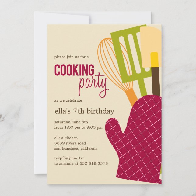 Elegantes invitaciones a fiestas de cocina (Anverso)
