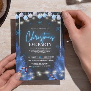 Elegantes invitaciones a fiestas de Navidades azul