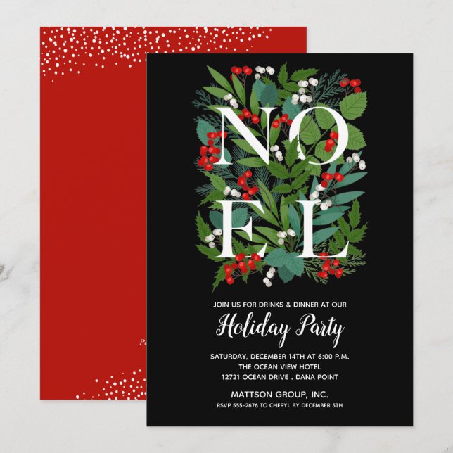 Elegantes invitaciones a fiestas de Navidades de l (Anverso / Reverso)