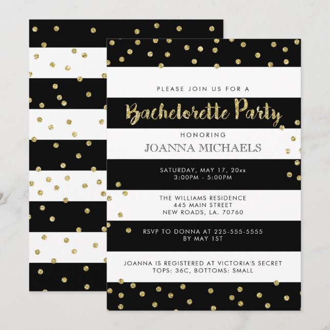 Elegantes invitaciones a fiestas de soltera (Anverso / Reverso)