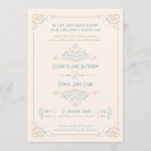 Elegantes invitaciones a la boda Art Decó Azul y C