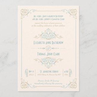 Elegantes invitaciones a la boda Art Decó Azul y C