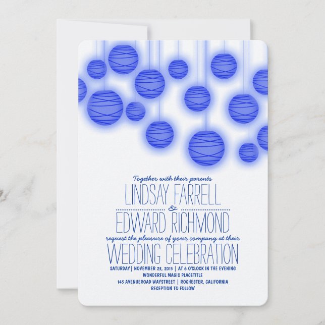 Elegantes invitaciones a la Boda Azul (Anverso)