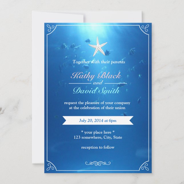 Elegantes invitaciones a la boda azul del océano S (Anverso)