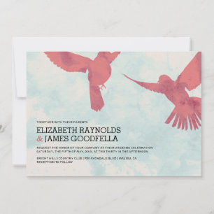 Elegantes invitaciones a la boda de aves rojas
