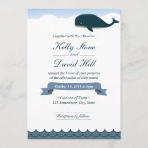 Elegantes invitaciones a la boda de ballenas volad
