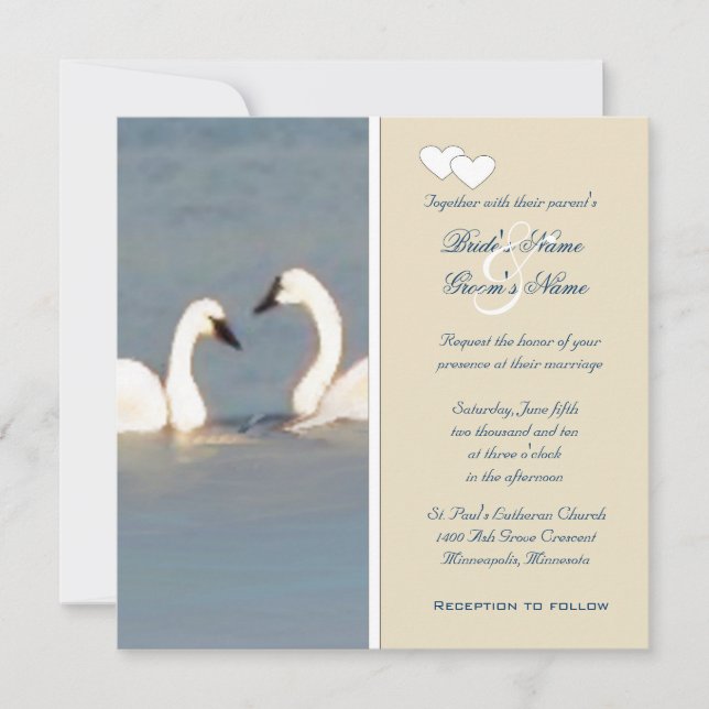 Elegantes invitaciones a la boda de Cisnes (Anverso)