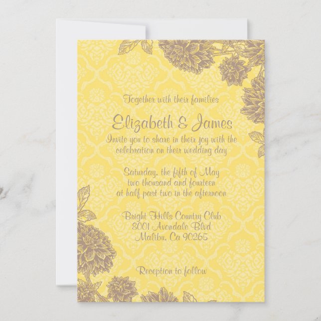 Elegantes invitaciones a la boda de damasco de oro (Anverso)