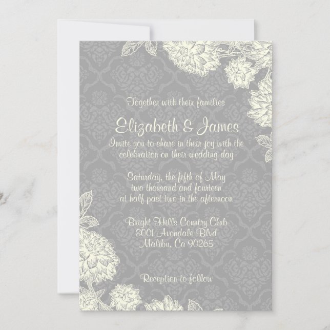 Elegantes invitaciones a la boda de Damasco platea (Anverso)