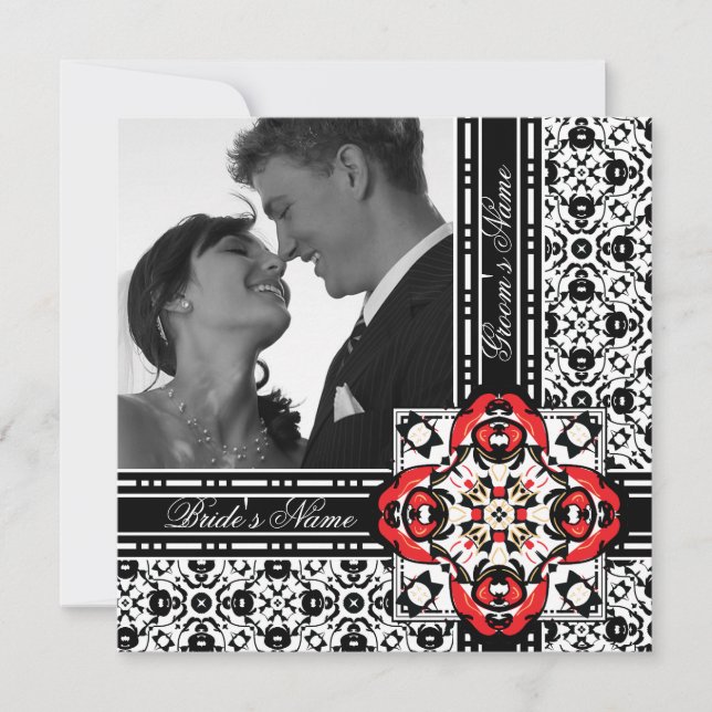 Elegantes invitaciones a la boda de damascos rojos (Anverso)