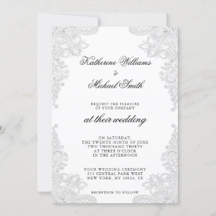 Elegantes invitaciones a la boda de encaje blanco