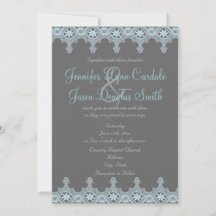 Elegantes invitaciones a la boda de encaje gris y