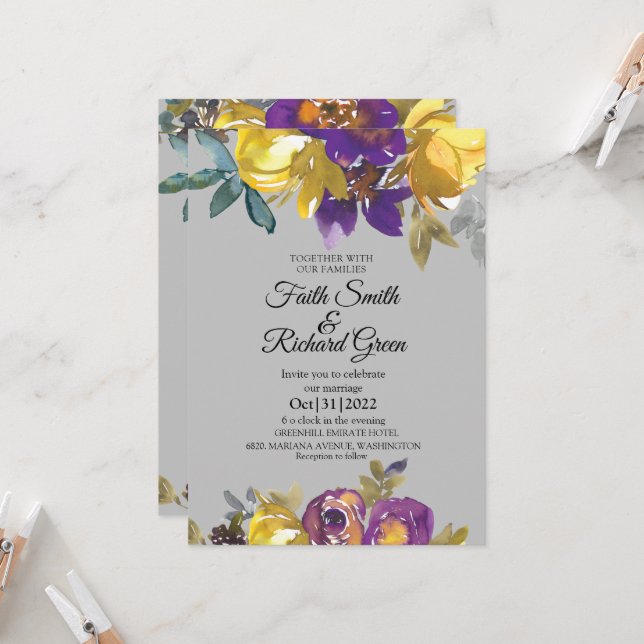 Elegantes invitaciones a la boda de la caída del m (Anverso/Reverso In Situ)