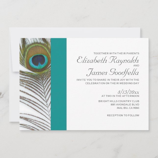 Elegantes invitaciones a la boda de la pluma de pa (Anverso)