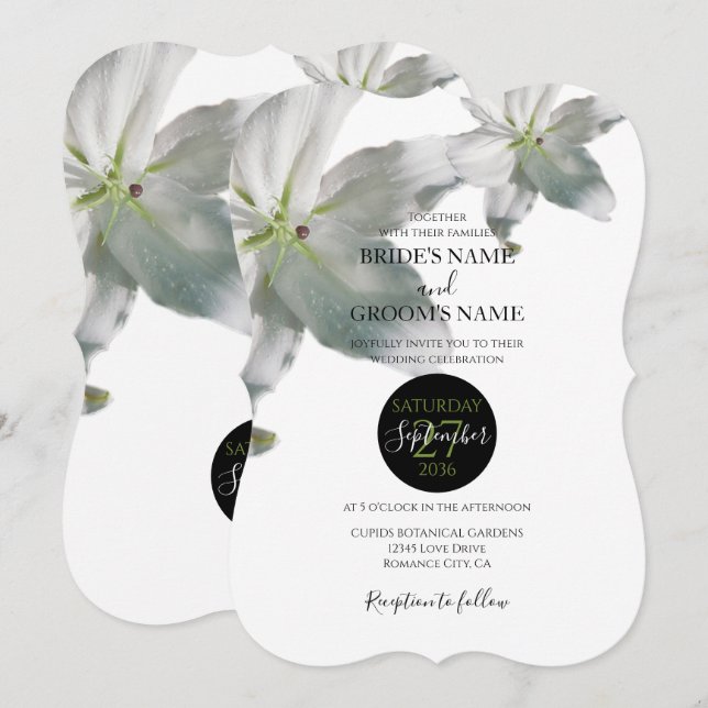 Elegantes invitaciones a la boda de lirios blancos (Anverso / Reverso)