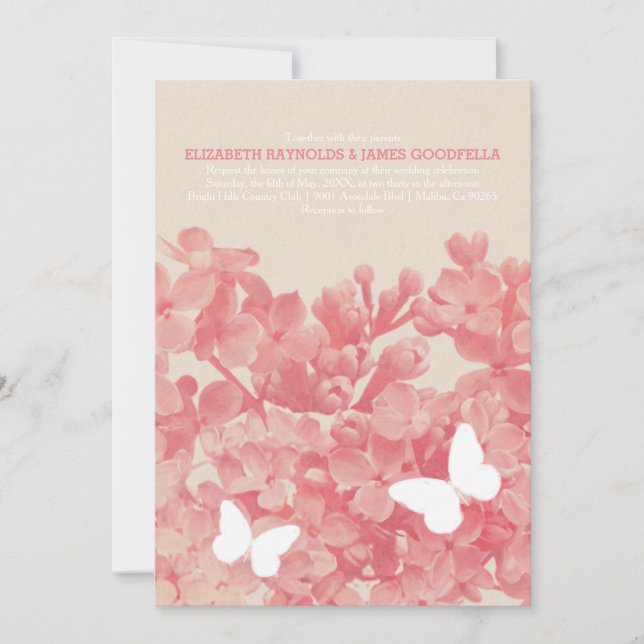 Elegantes invitaciones a la boda de mariposas (Anverso)