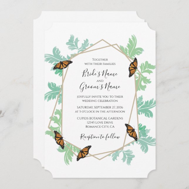 Elegantes invitaciones a la boda de mariposas mona (Anverso / Reverso)