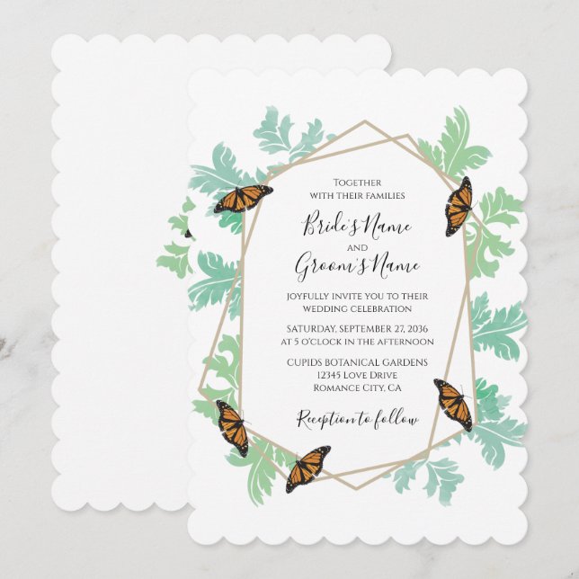 Elegantes invitaciones a la boda de mariposas mona (Anverso / Reverso)