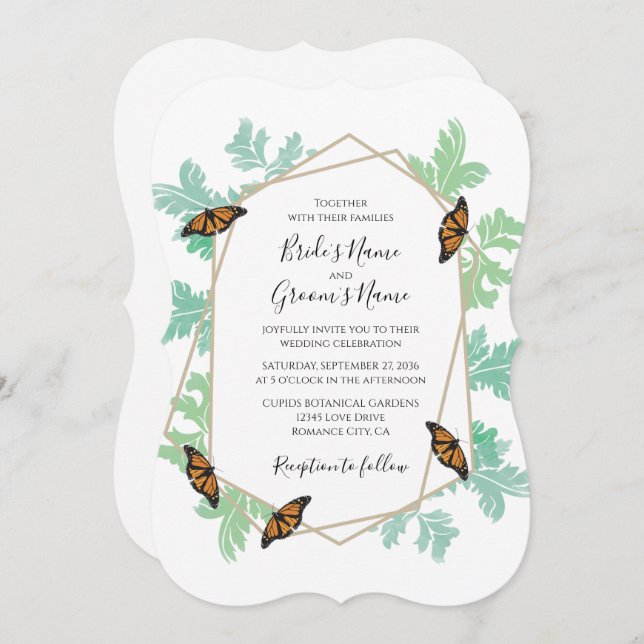 Elegantes invitaciones a la boda de mariposas mona (Anverso / Reverso)