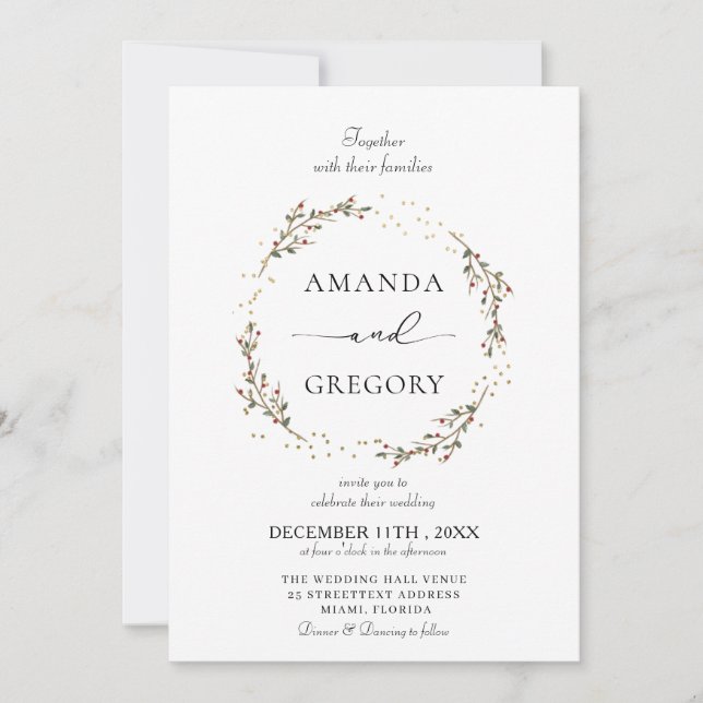 Elegantes invitaciones a la boda de Navidades de i (Anverso)
