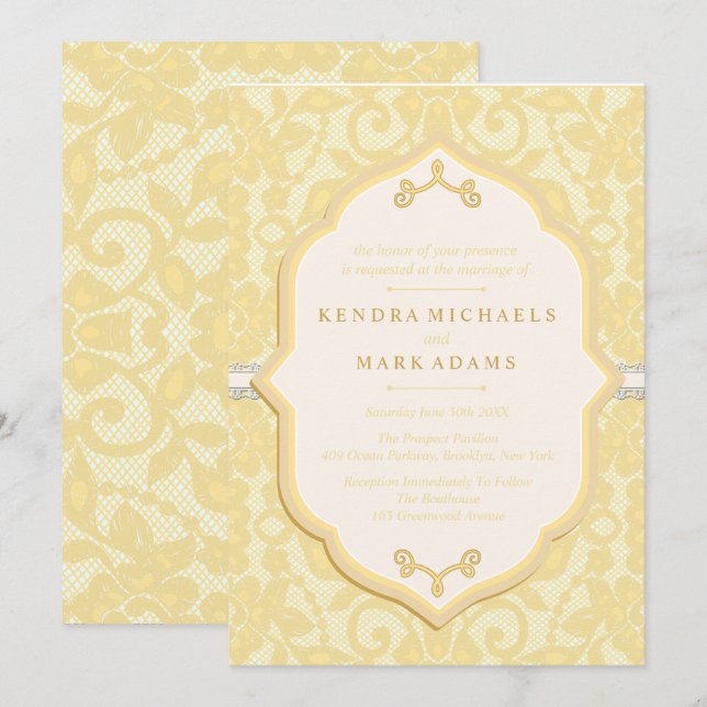 Elegantes invitaciones a la boda de oro y marfil (Anverso / Reverso)