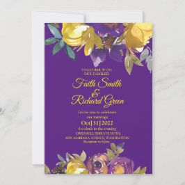 Elegantes invitaciones a la Boda de Oro y Púrpura