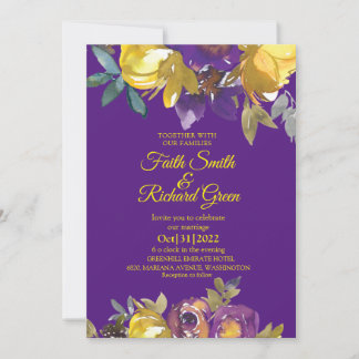 Elegantes invitaciones a la Boda de Oro y Púrpura