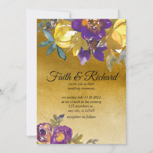 Elegantes invitaciones a la Boda de Oro y Púrpura