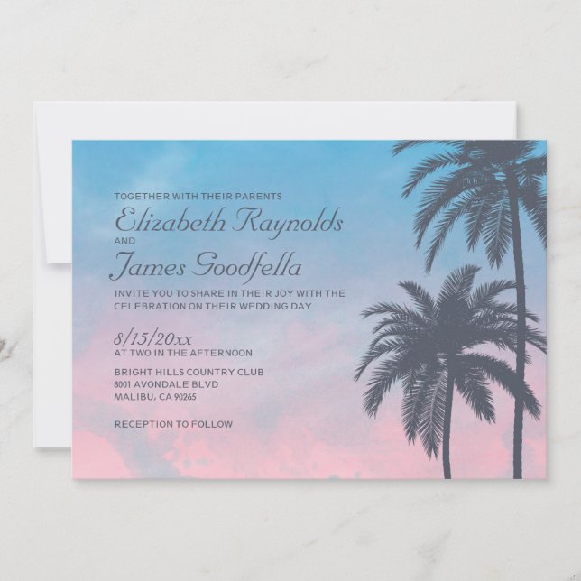 Elegantes invitaciones a la boda de palmeras (Anverso)