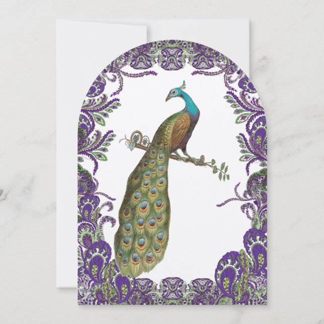 Elegantes invitaciones a la boda de pavo real mora (Reverso)