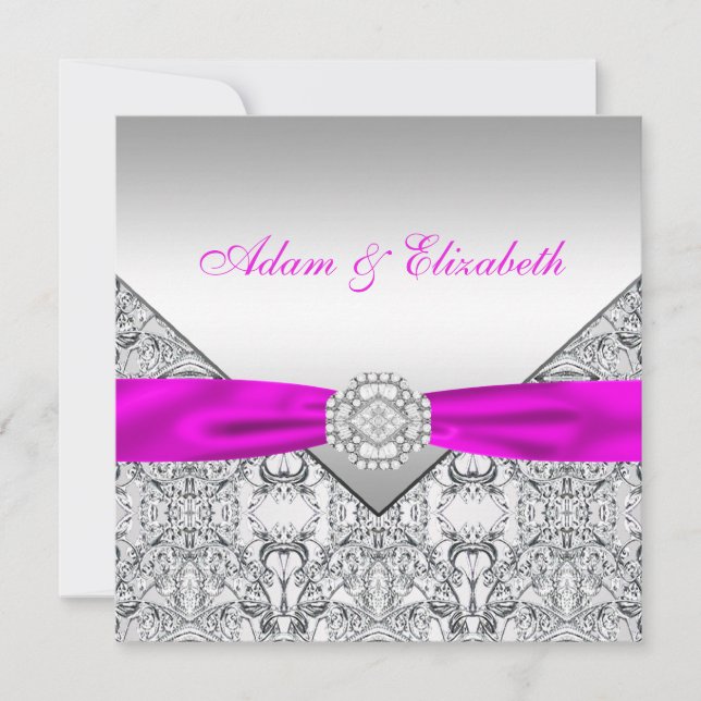 Elegantes invitaciones a la boda de Plata y Fuchsi (Anverso)