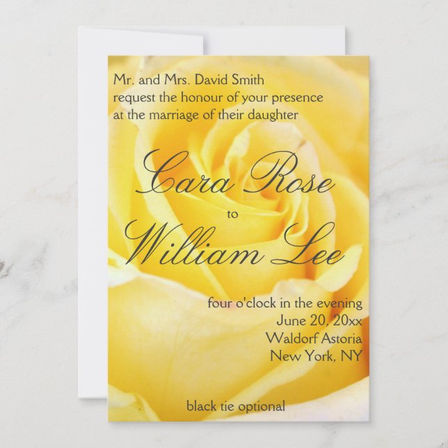 Elegantes invitaciones a la boda de rosas amarilla (Anverso)