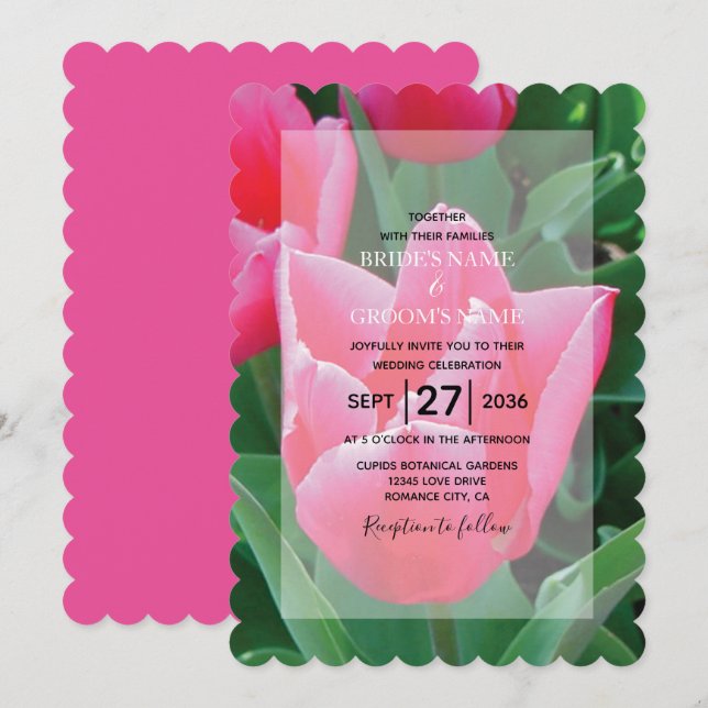 Elegantes invitaciones a la boda de tulipanes rosa (Anverso / Reverso)