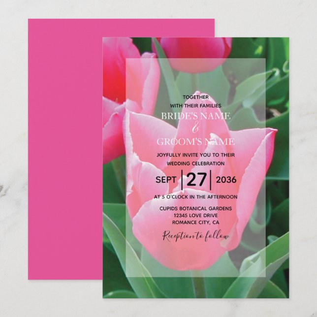 Elegantes invitaciones a la boda de tulipanes rosa (Anverso / Reverso)