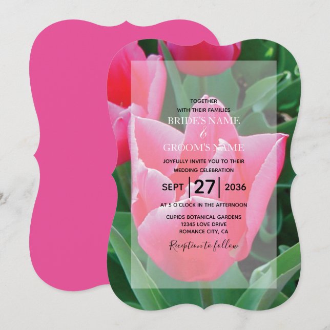 Elegantes invitaciones a la boda de tulipanes rosa (Anverso / Reverso)