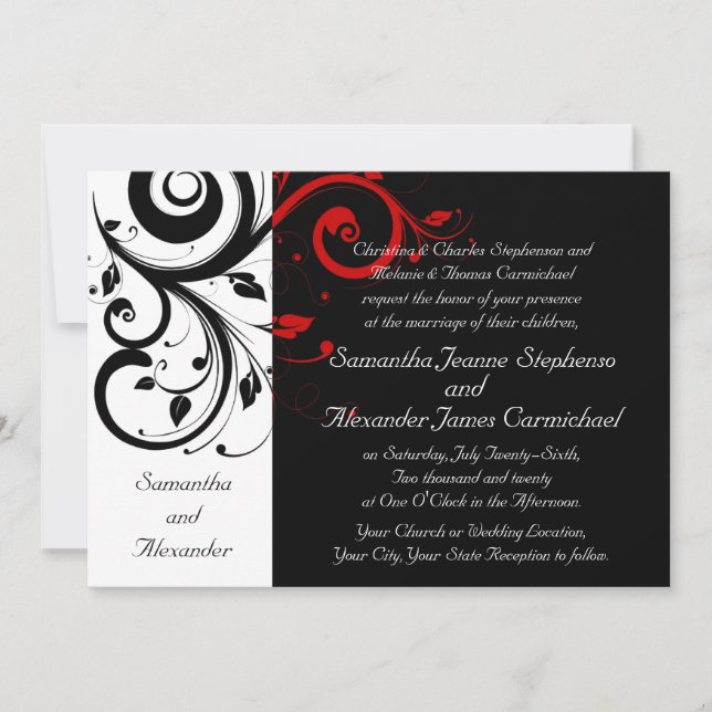 Elegantes invitaciones a la boda de vinos negros y (Anverso)