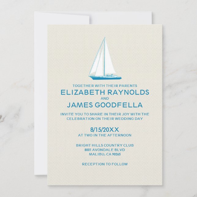 Elegantes invitaciones a la boda en barco (Anverso)
