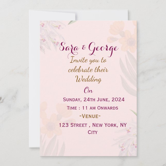 Elegantes invitaciones a la boda floral (Anverso)