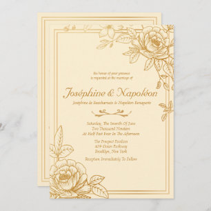 Elegantes invitaciones a la boda floral de oro