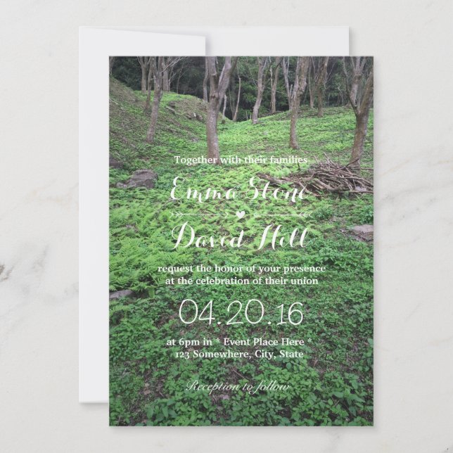 Elegantes invitaciones a la boda forestal (Anverso)
