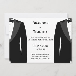 Elegantes Invitaciones A La Boda Gay Negra Y Blanc
