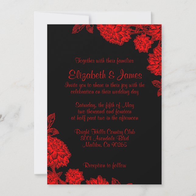 Elegantes Invitaciones A La Boda Negra Y Roja (Anverso)